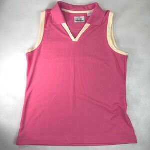 EP Pro Tour Tech Sleeveless Golf Polo Shirt Pink Beige Trim Large Golfcore‎